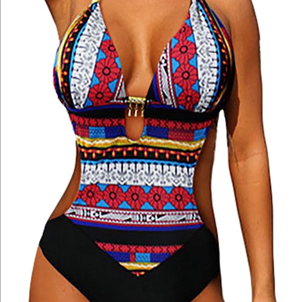 One piece jeweled halter swimsuit; XL